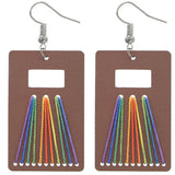 Brown Woven Wooden Rectangle Earrings