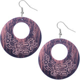 Brown Wooden Open Circle Distressed Earrings