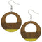 Brown Wooden Yellow Painted Circular Earrings