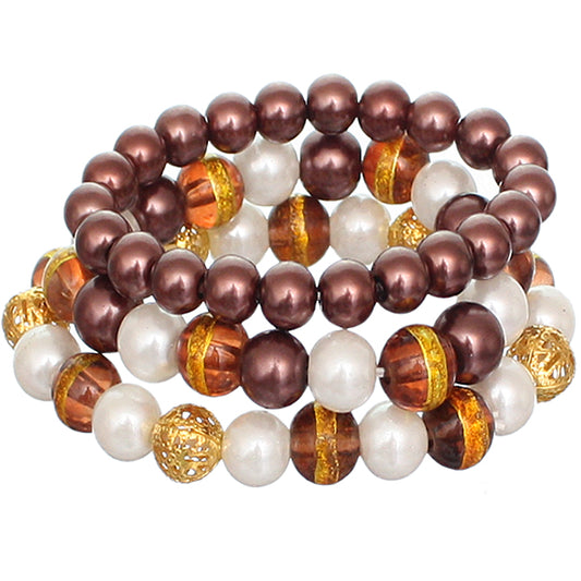 Brown Faux Pearl Beaded Stretch Bracelets