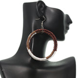Brown Beaded Wrap Around Coil Hoop Earrings