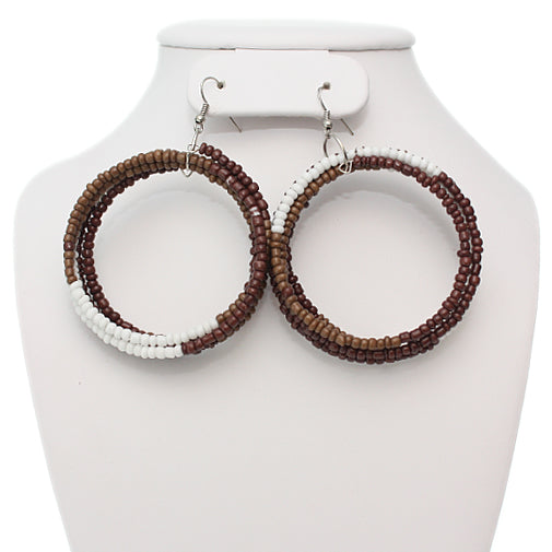 Brown Beaded Wrap Around Coil Hoop Earrings