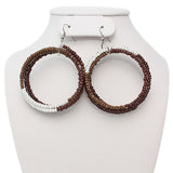 Brown Beaded Wrap Around Coil Hoop Earrings