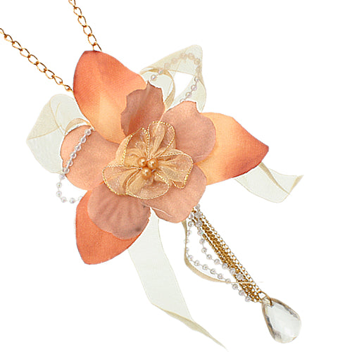 Orange Flower Fabric Chain Necklace Set