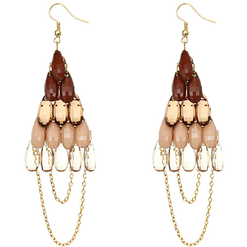 Brown Faceted Drop Chain Chandelier Earrings