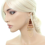 Brown Faceted Drop Chain Chandelier Earrings
