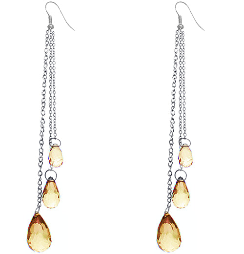Brown Faceted Long Drop Chain Earrings