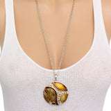 Brown Floral Rhinestone Bead Charm Chain Necklace