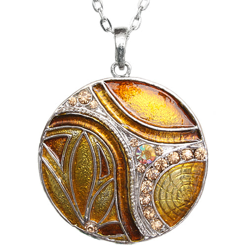 Brown Floral Rhinestone Bead Charm Chain Necklace