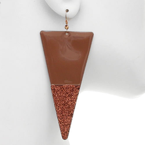 Brown Glitter Inverted Triangle Earrings
