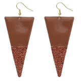 Brown Glitter Inverted Triangle Earrings