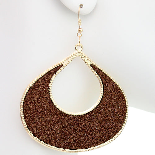 Brown Glitter Puffy Teardrop Dangle Earrings