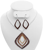 Brown Layered Glitter Teadrop Charm Necklace Set