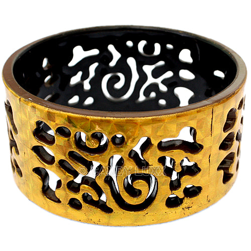 Brown Gold Cutout Chinese Textured Bangle Bracelet