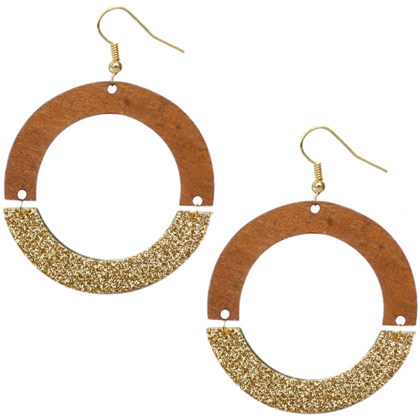 Brown Wooden Glitter Link Earrings