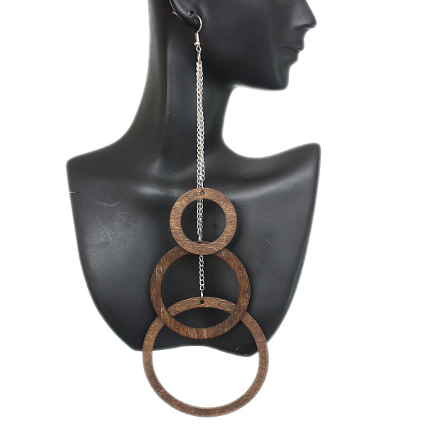 Brown Wooden Chain Earrings