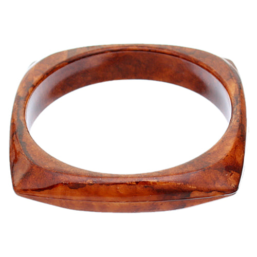 Brown Glossy Faux Marble Bangle Bracelet