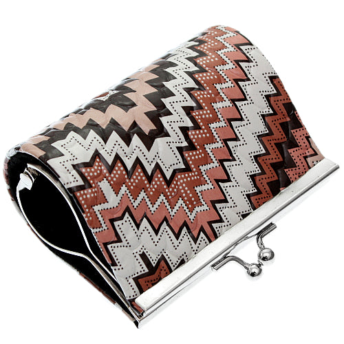 Brown Faux Leather Chevron Kisslock Coin Purse