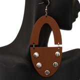 Brown Wooden Oval Studded Earrings