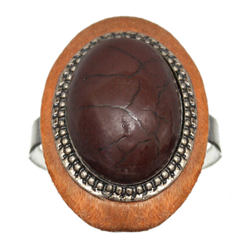 Brown Wooden Crackle Oversized Adjustable Ring