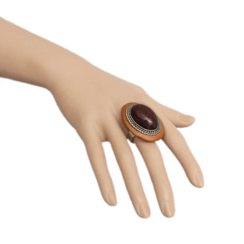 Brown Wooden Crackle Oversized Adjustable Ring