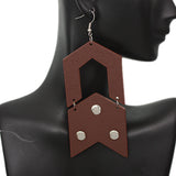 Brown Wooden Open Geometric Link Earrings