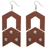 Brown Wooden Open Geometric Link Earrings