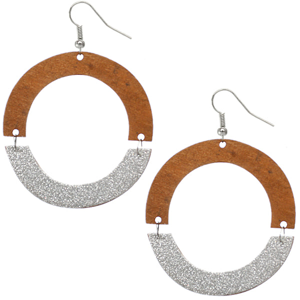 Light Brown Wooden Glitter Link Earrings