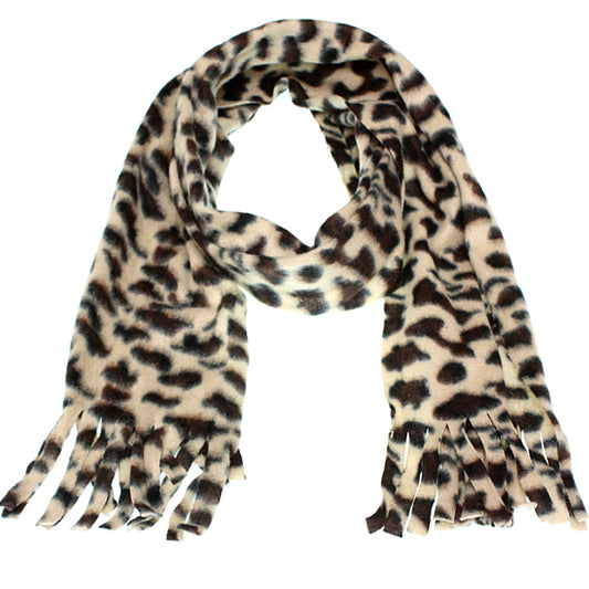 Black Polyester Cheetah Print Fringe Scarf