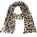 Black Polyester Cheetah Print Fringe Scarf