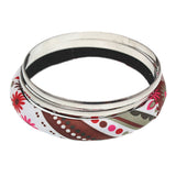 Brown Multicolor Fabric Wrapped Bangle Bracelet Set