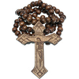 Brown Wooden Beaded Cross Necklace