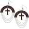 Brown Wooden Chain Link Cross Earrings