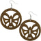 Brown Round Large Wooden Butterfly Earrings