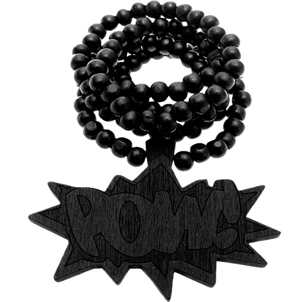 Black Wooden Comic Pow Bead Necklace