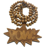 Brown Wooden Comic Pow Bead Necklace