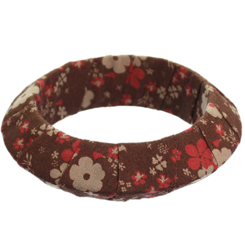 Brown Floral Fabric Saucer Bangle Bracelet