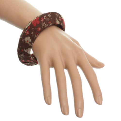Brown Floral Fabric Saucer Bangle Bracelet