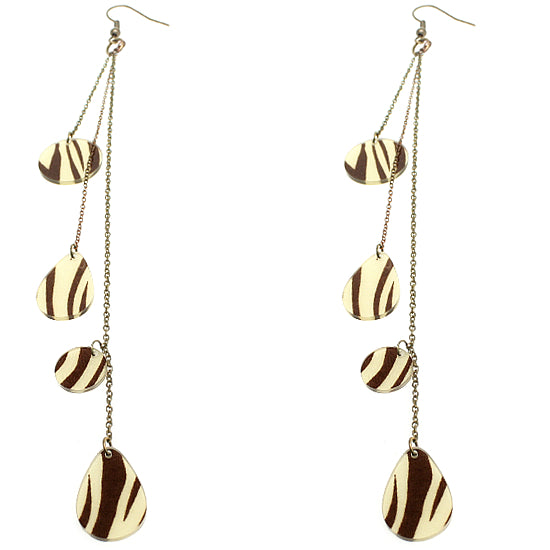 Brown Zebra Print Drop Chain Earrings