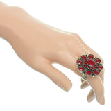 Red Antique Circular Floral Topper Adjustable Ring