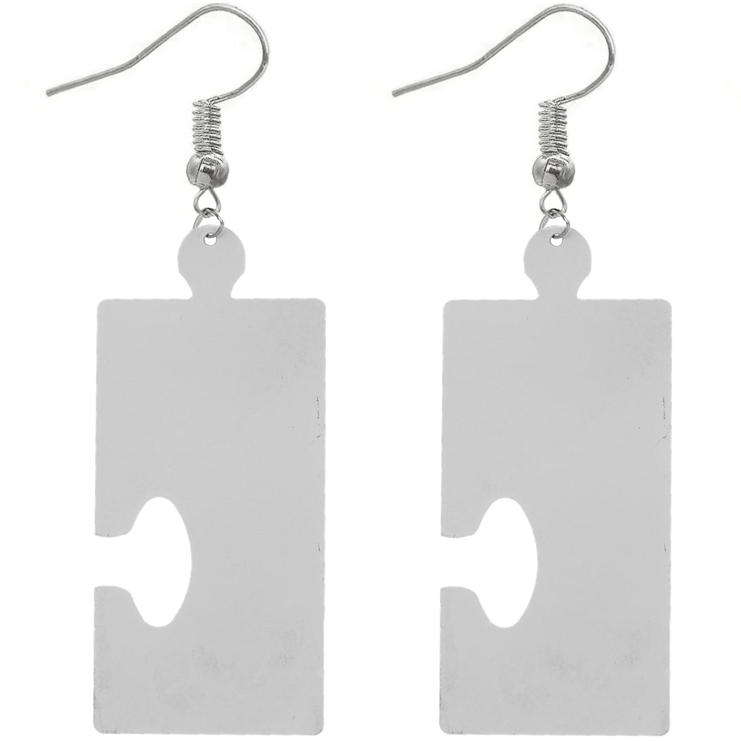 Blue Camo Puzzle Piece Rectangular Earrings