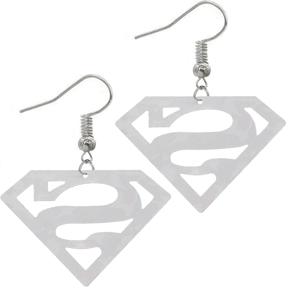 Denim Blue Camo Superman Diamond Shaped Metal Earrings