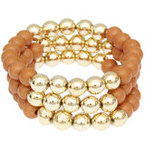 Brown Beaded Round Ball Stretch Bracelets