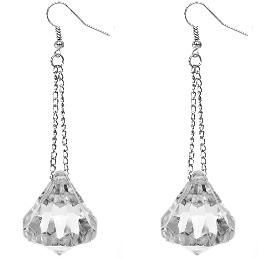 Clear Large Gemstone Chain Earrings