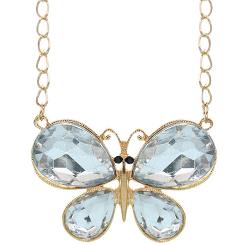 Clear Butterfly Gemstone Charm Chain Necklace