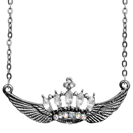 Clear Crown Double Wing Chain Necklace