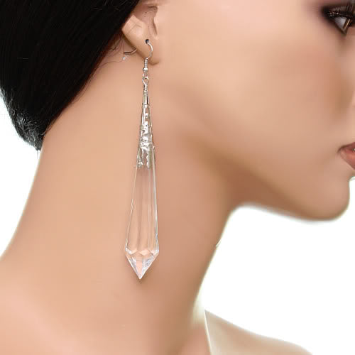 Clear Faux Crystal Pointy Earrings