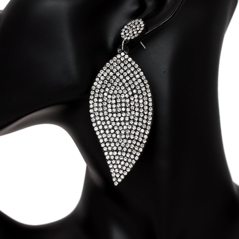 Clear Leaf Shape Pave Stone Felt Earrings