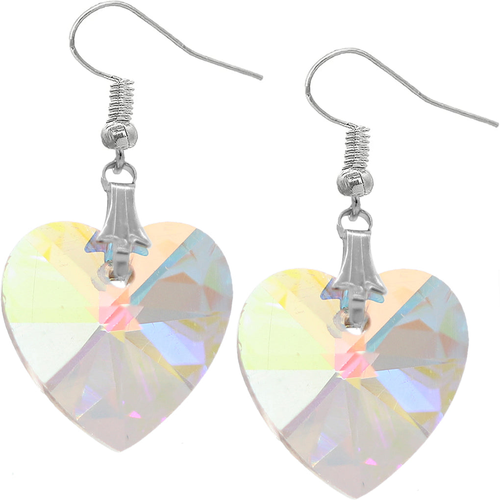 Clear Iridescent Heart Mini Dangle Earrings