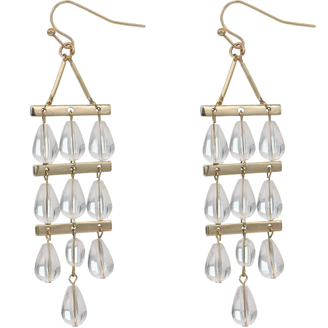 Clear 3 Tier Beaded Dangle Earrings